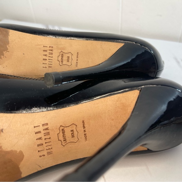 Stuart Weitzman Glossy Black Peep-Toe Heels Size 5.5M - Picture 9 of 10